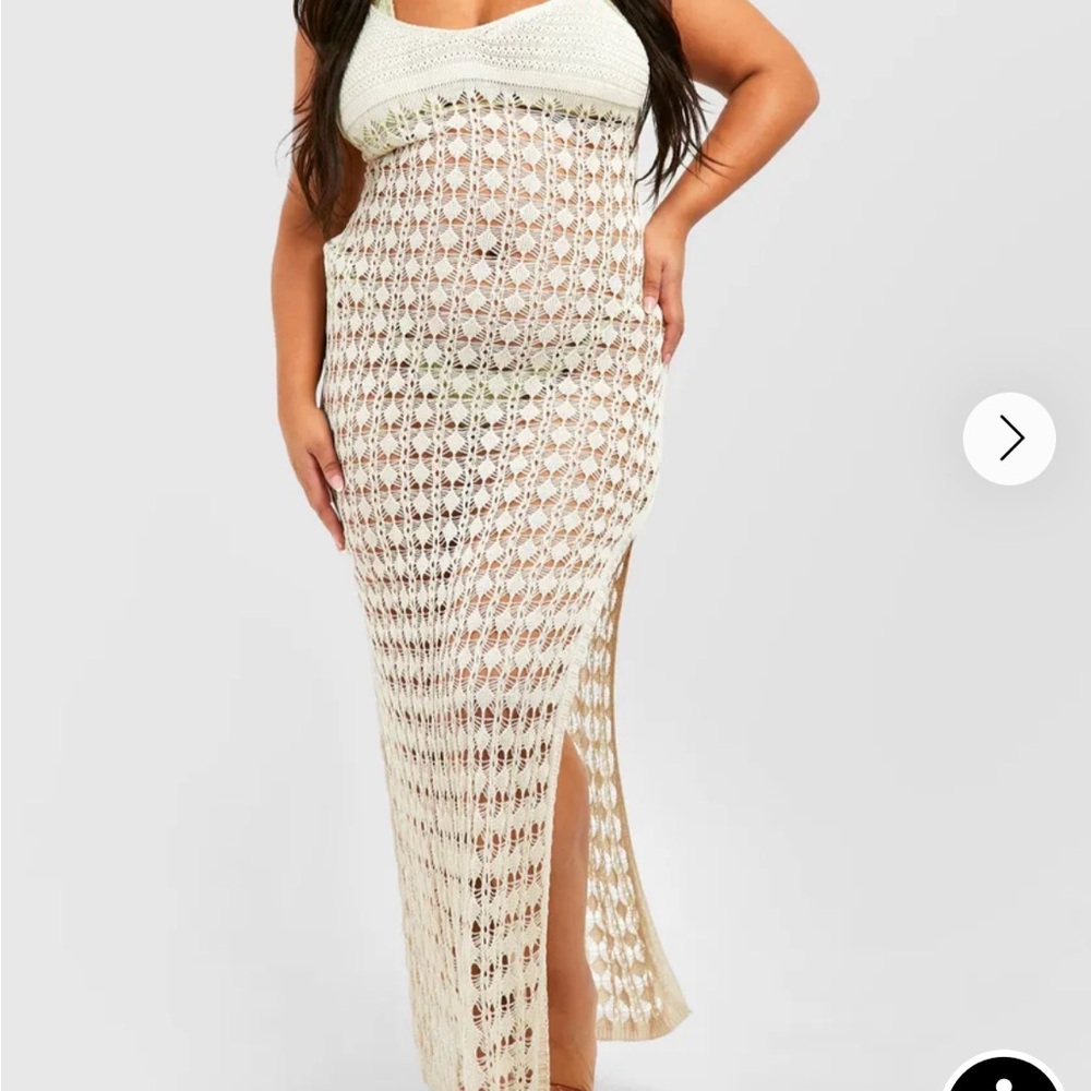 Boohoo Cream Crochet Knit Maxi Dress